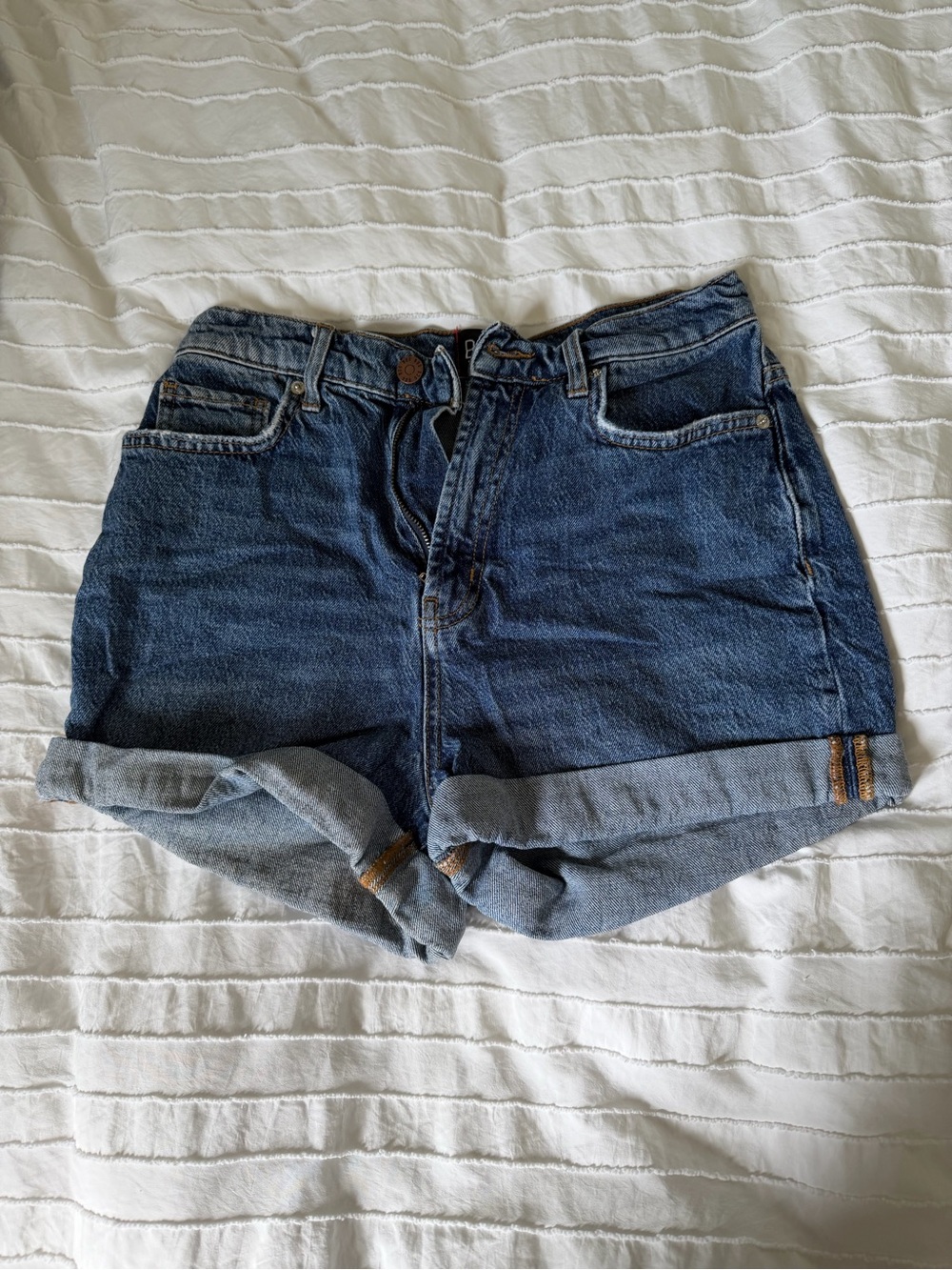 BDG Dark Blue High-Rise Rolled Hem Jean Shorts